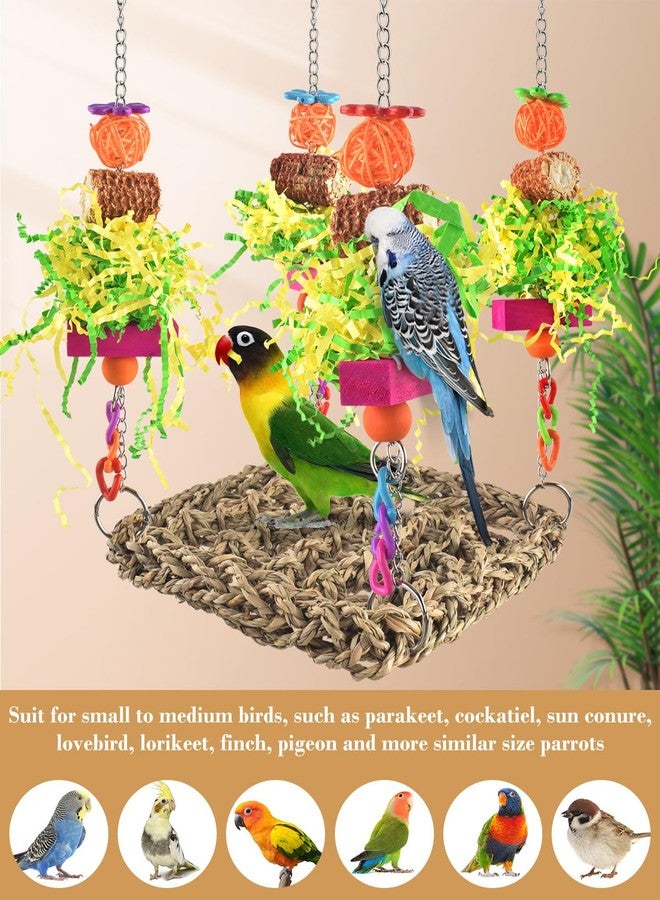 ERKOON Conure Toys, Bird Cockatiel Toys Foraging Swing Mat Parrot Climbing Hammock Wall with Colorful Toys for Birds Shredding Seagrass, Birds Cage Toy Accessories - Image 4